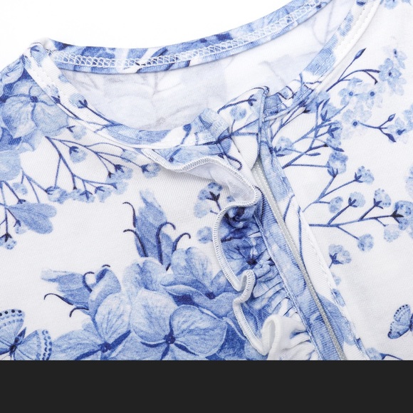 Blue floral Bamboo Footies with anti-slip grips. Multiple sizes - Picture 3 of 5